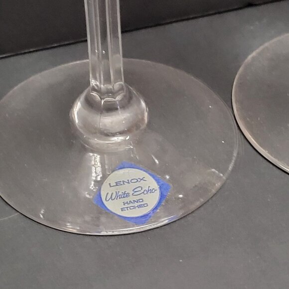 Lenox White Echo Hand-Etched Wine Glass Set Of 4 Floral Pattern 7" Tall Elegant - Picture 3 of 4